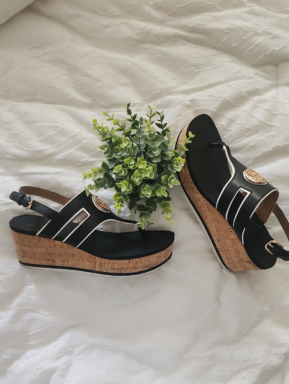 Womens Tommy Hilfiger Black Wedge Sandals